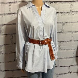 NWOT Talbots Blue White Fine Stripe Tunic with Button-Down Back Size Small